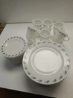 EXC 36pc Dinner & Bread Plate & Cup PYREX Green Leaf Tulip MILK GLASS
