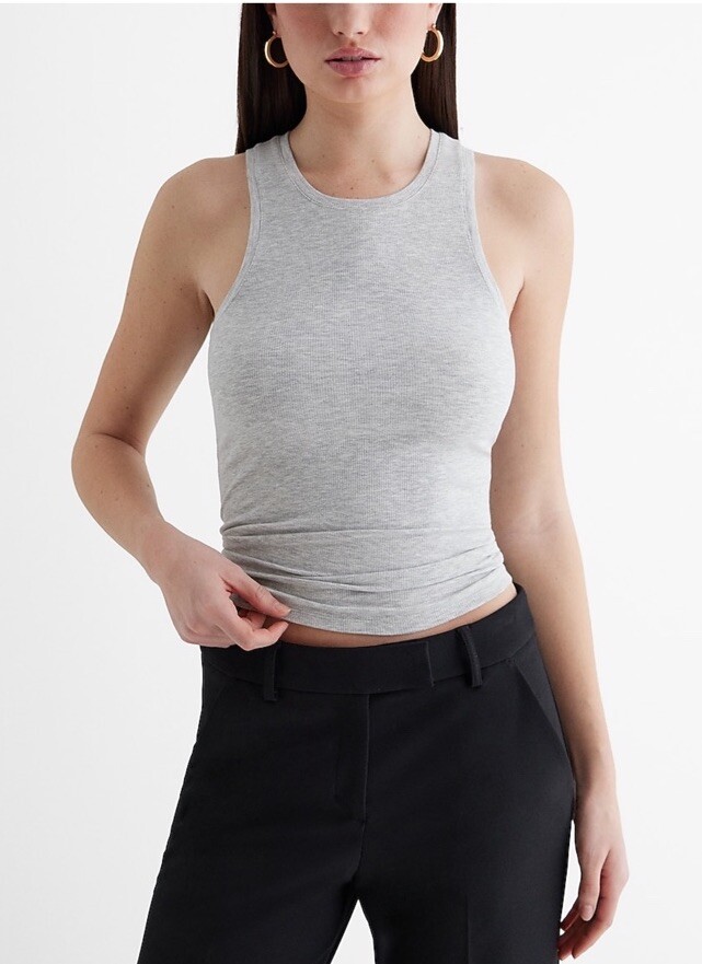 Express Womens Fitted Ribbed High Neck Tank Top Tee Silver Heather