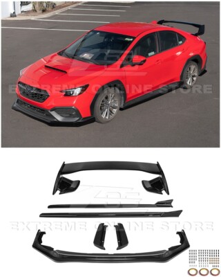 For 22-Up Subaru WRX CS Style Glossy Black Front Lip Side Skirt Spoiler Rear Lip