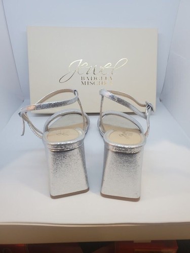 Badgley Mischka Jewel Earleen Silver Micro Glitter Block Heel Sandals 8.5 - Picture 4 of 9