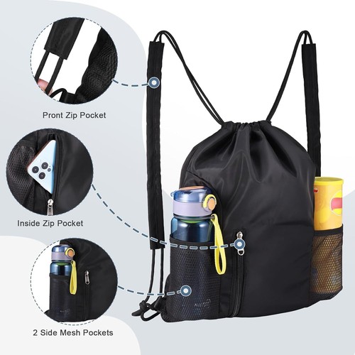 Kordelzug Sportbeutel Wasserdicht Rucksack mit Schuhfach Tunnelzug Daypack DE - Bild 9 von 16