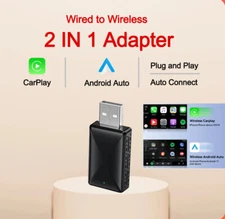 2in1 Wired To Wireless CarPlay Android Auto Adapter for OEM Car Stereo with USB