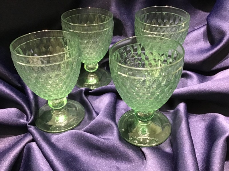 4 VILLEROY & BOCH crystal BOSTON green WINE GOBLET glasses BEAUTIFUL!