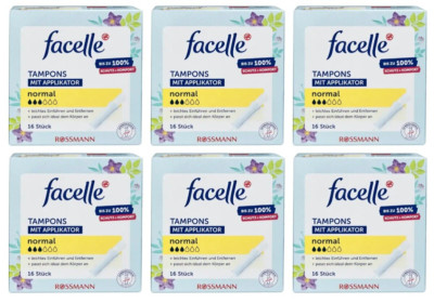 6 x 16 Stk | facelle Tampons mit Applikator normal VEGAN