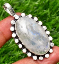 Rainbow Moonstone Gemstone 925 Sterling Silver Handmade Jewelry Pendant 2.10"