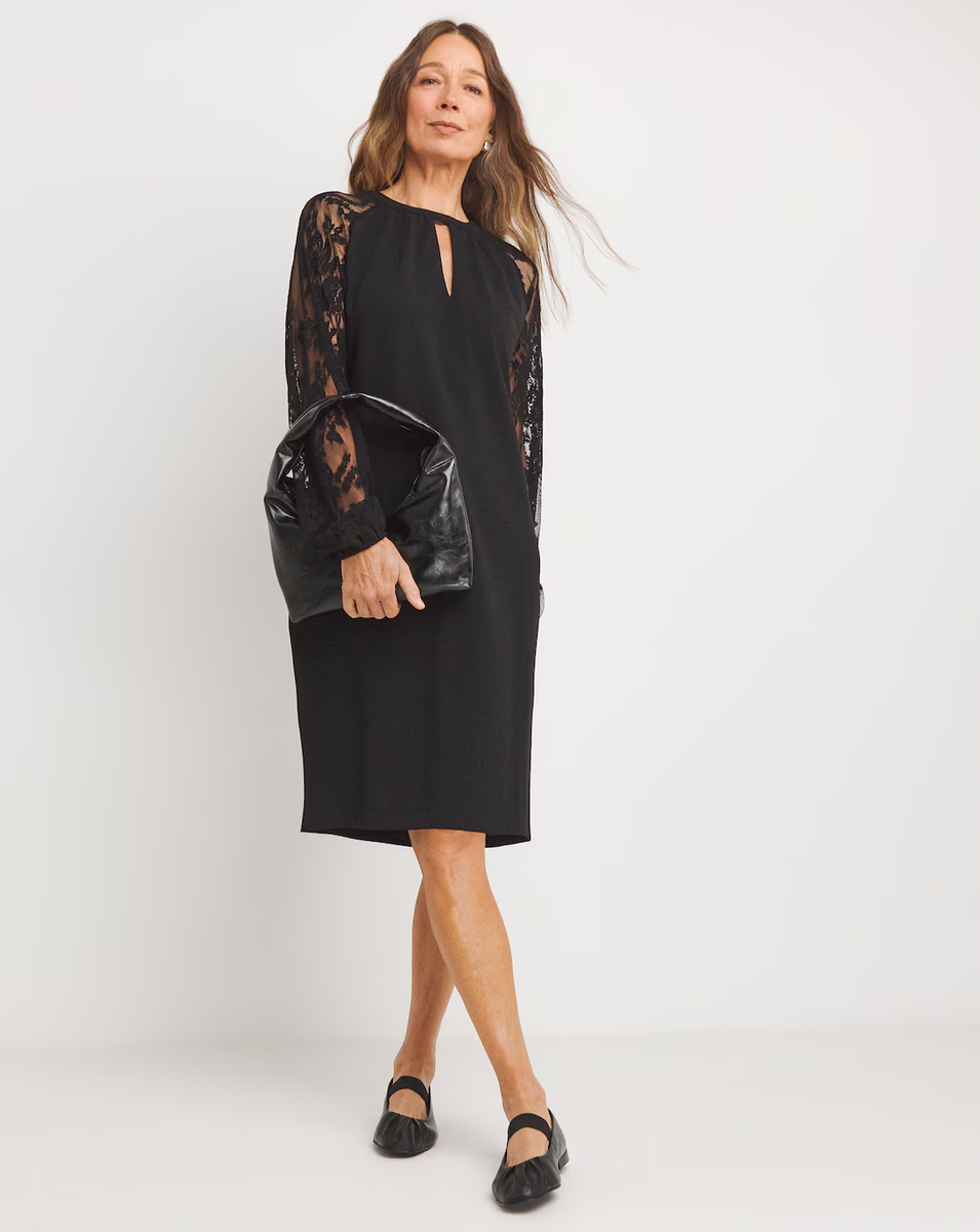 Lace Sleeve Shift Dress, Black by JD Williams, UK16, BNWT RRP