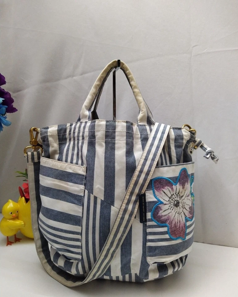 Bolso Bandolera Cartera Marc By Marc Jacobs Azul Oscuro y Blanco Tiras Algodón Foto 2 de 4