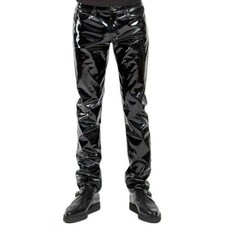 Men Faux Leather PVC Pants Trousers Long Shiny Club Dance Wear Punk Gothic Black