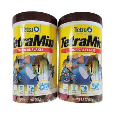 (2-Pk) TetraMin TROPICAL FLAKES Fish Food COMPLETE DIET 62g CLEANER WATER 04/26