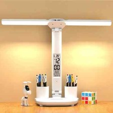 LED Table Clock Date Reading Lamp Touch 3 Modes Desk USB Night Light Pen Holder