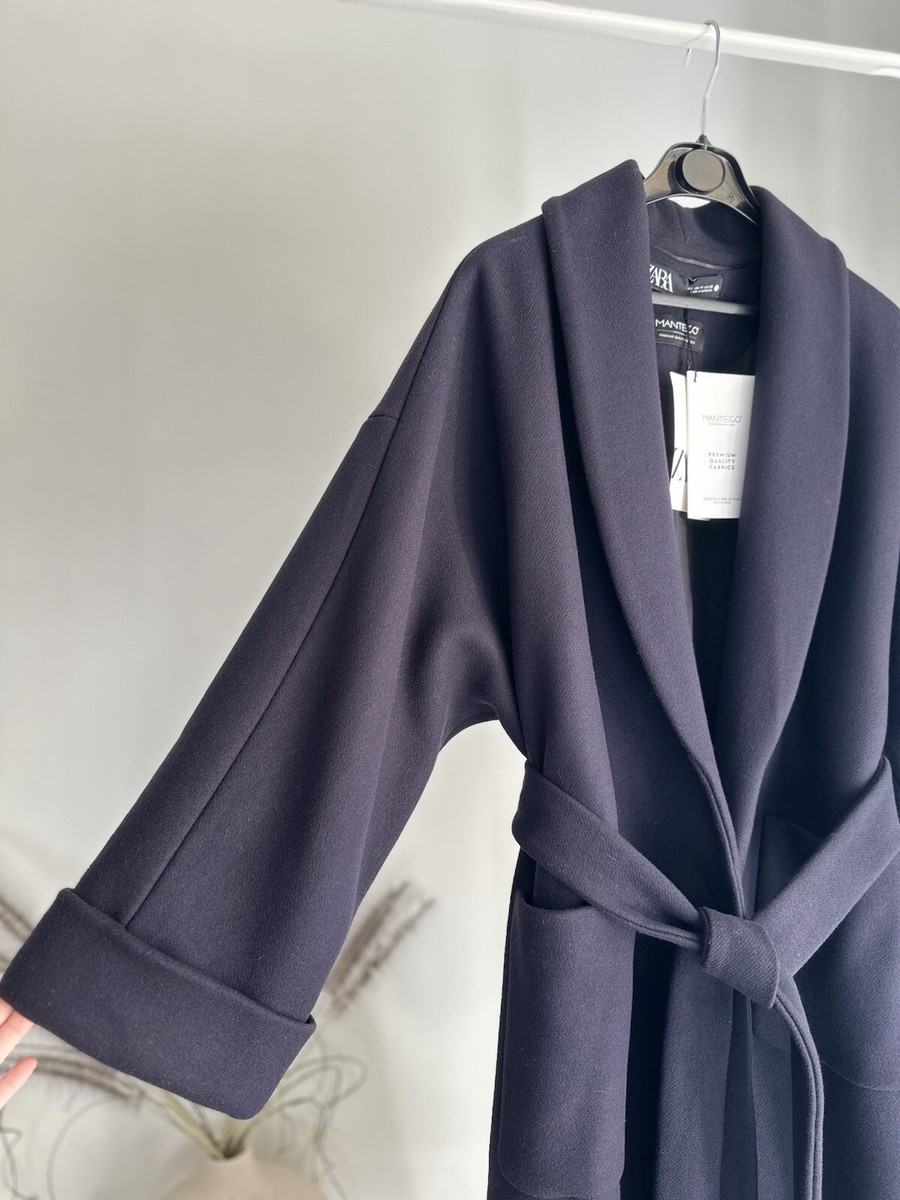 ★ZARA  ピーコート　ネイビー　MANTECO Zara Manteco Italian Fabric Wool Blend Coat New Navy Lined
