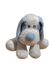 Aurora Baby Puppy Dog Plush Blue White Floppy Big Ears Sown Eyes SOFT Lovey Toy