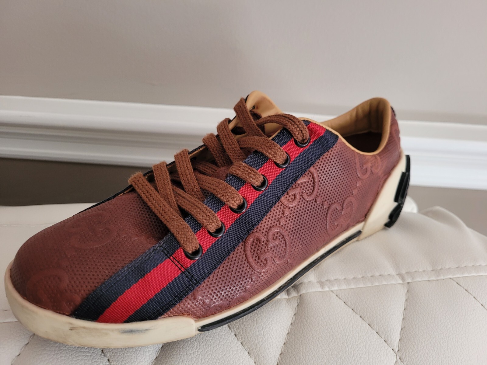 Men's GG Gucci Logo Brown Sneakers Size US 8