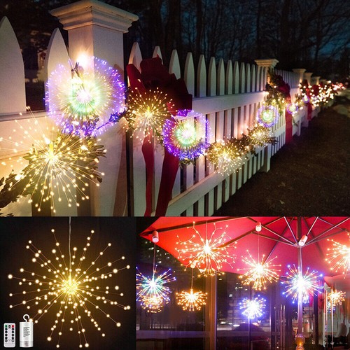 200LED Hanging Sphere Lights Starburst Fireworks Lights Dimmable 8 Modes Remote - Picture 4 of 12