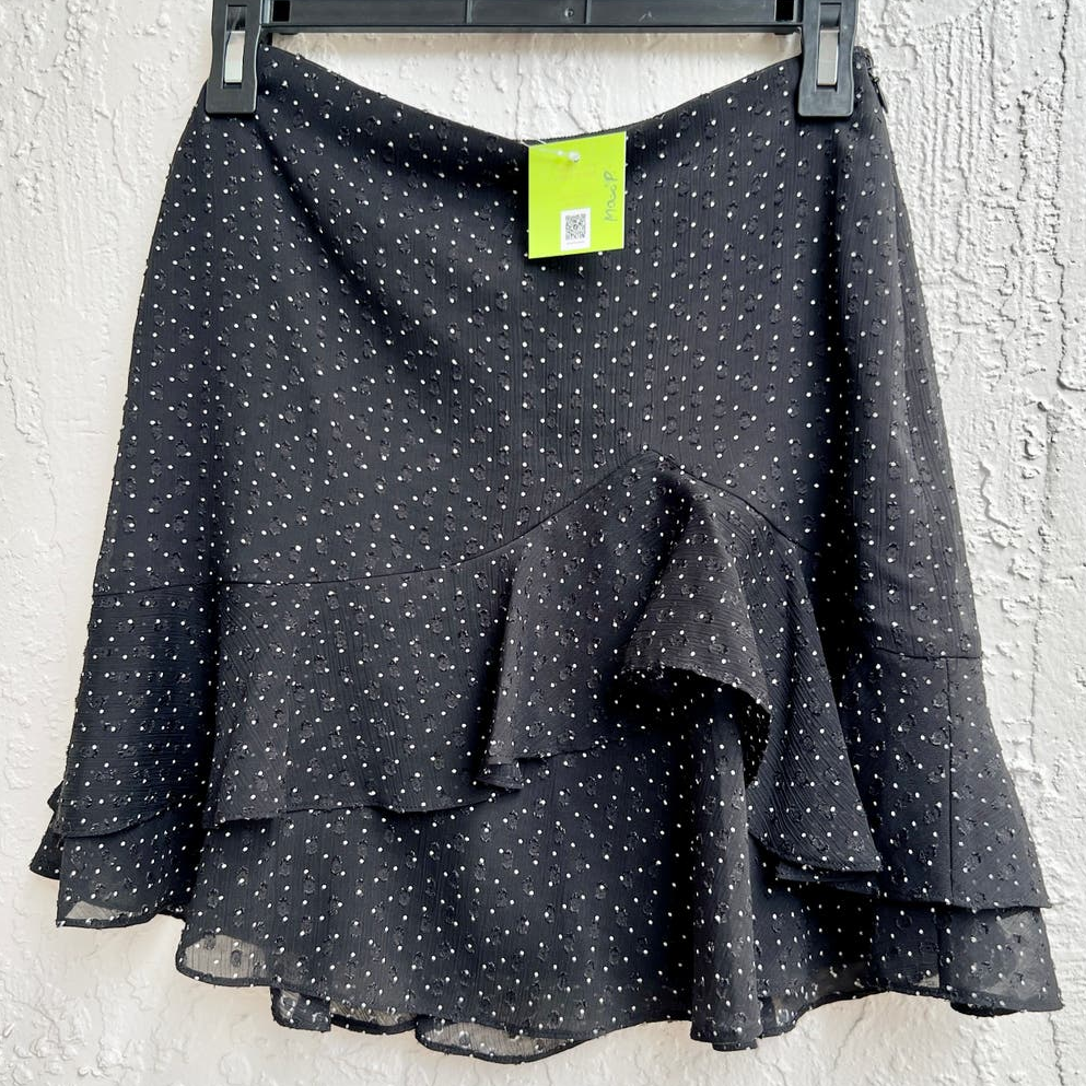 スカート　TO BE CHIC　TOCCA　M-premierBLACK ANA Club Monaco Textured Polka Dot Ruffle Hem A-Line Mini Skirt