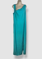  715 Escada Women's Blue One-Shoulder Scalloped High-Slit Gown Dress Size 44