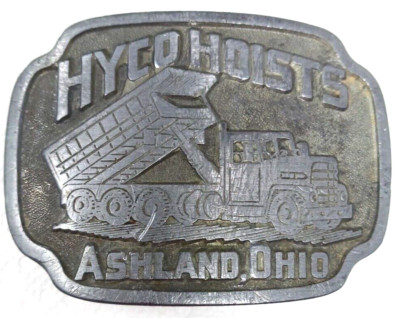 HYCO HOISTS ASHLANDOHIO Belt Buckle By Daleco Mfg Cylinder Dump Truck VTG #D-9