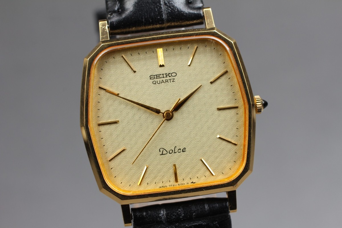 Near MINT] Vintage SEIKO Dolce 7731-5120 Gold Dial Quartz Mens