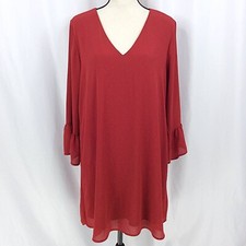 Maurices Dress Womens Size Large Red Ruffle Long Sleeve V-Neck Shift Chiffon