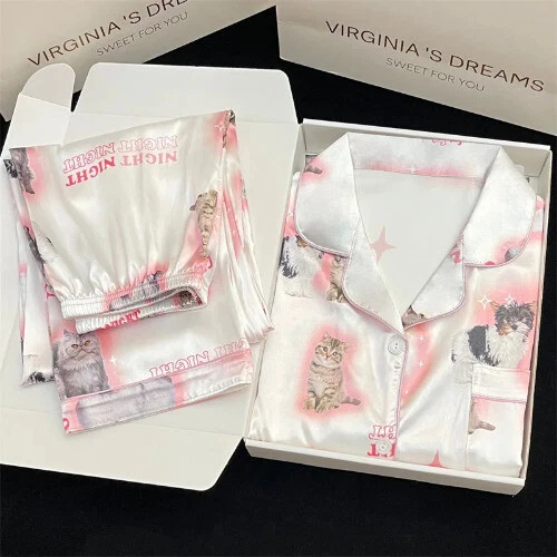 Pijama Seda Hielo Mujer Pijama Primavera Manga Larga Hogar Set - Imagen 49 de 49