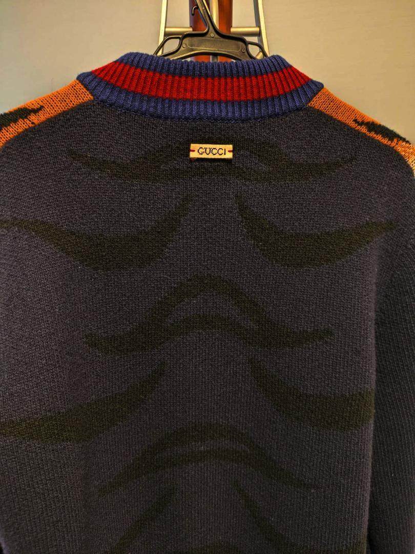 GUCCI Tiger Zip-Up Cardigan Blouson M Size Men's Long Sleeve Navy