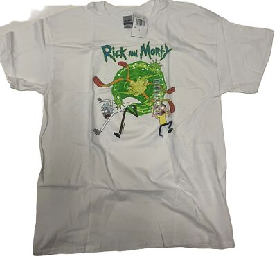 Rick and Morty Peace Among Worlds Men's Black Large Graphic Tee Shirt New!