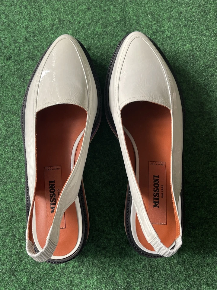 Cuñas traseras Missoni gris pálido charol madera púrpura talla 38/7,5 nuevas sin caja Foto 2 de 4