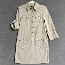 Banana Republic Dress 4 Beige Silk Utility Shirt Career Safari Travel Minimalist