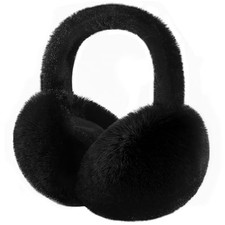 Tavaleu Ear Muffs for Winter Women, Faux Fur Warm Earmuffs Cute Foldable Black