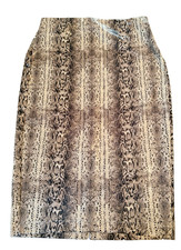 New Express Faux Leather Snake Print Cream Brown Pencil Skirt Sz XS Stretch