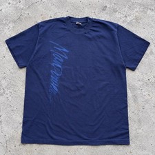 Vintage 90s Fruit of the Loom Navy Blue Tonal Graphic T Shirt Made in USA XL