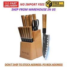 Knife Set, 15-Piece Kitchen Knife Set with Block Wooden German Stainless Steel