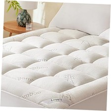 Mattress Topper Viscose Derived from Bamboo, Thick Pillow Top Queen White