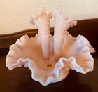 Vintage Fenton Hobnail Epergne Pink Milk Glass Missing 1 Vase