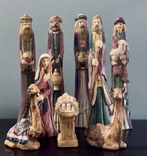 Vtg Pencil Slim Tall Nativity Figurines 9 Piece Set 10 7/8" Original Box