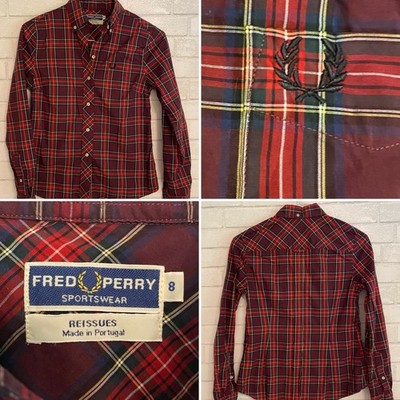Fred Perry Reissues Womens Button Down Slim Fitted Tartan Shirt Portugal RED 6/8