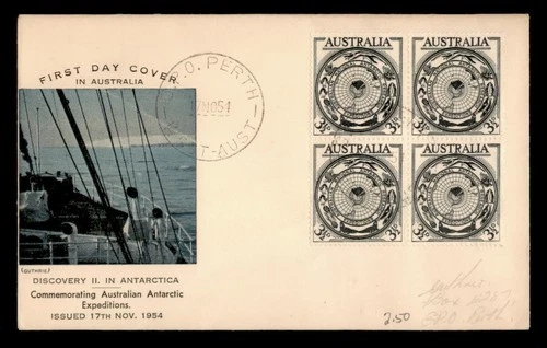 DR WHO 1954 AUSTRALIA FDC ANTARCTIC BLOCK GUTHRIE CACHET w30797