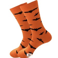 Socks Unisex Mid Calf Crew Socks Halloween Socks Orange Black Bats New
