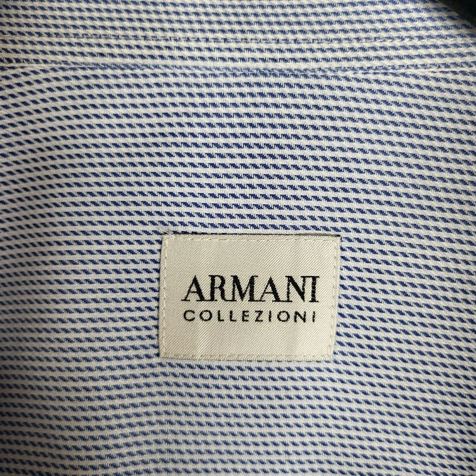 Camisa Armani Collezioni Para Hombres 16 41 Azul Blanco Microcheck Vestido Abotonado Clásico Foto 2 de 4