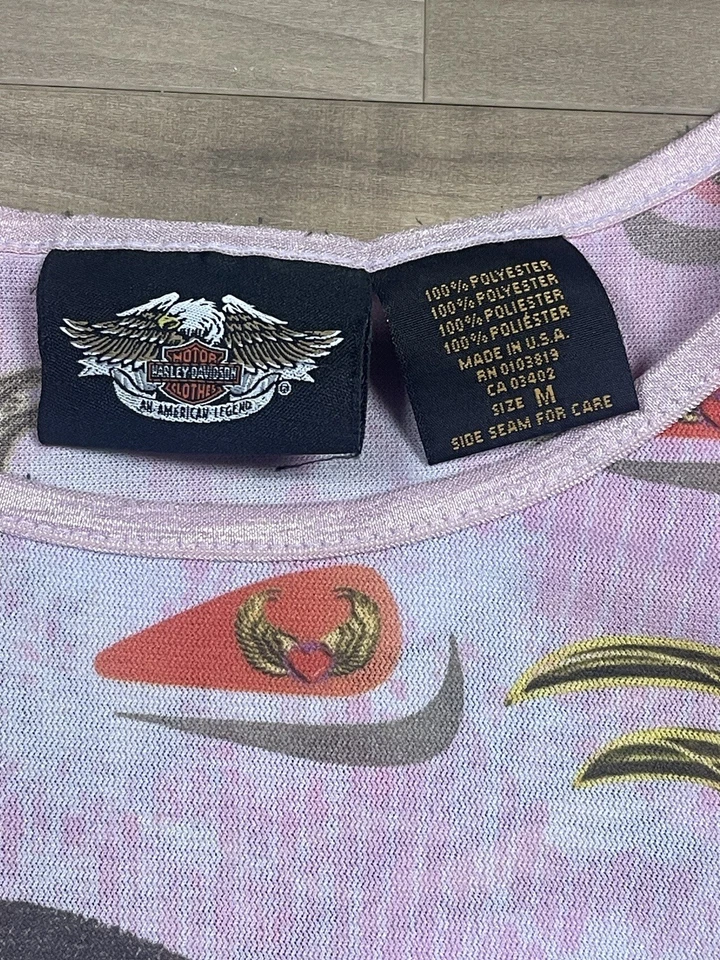 Camisa tatuaje transparente Harley Davidson vintage talla M rosa estrás Y2K camiseta bebé Foto 2 de 4