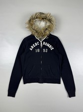 Vintage Y2K Abercrombie Fitch Women  s Fur Hood Zip Hoodie Size L
