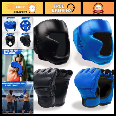 Boxing Gloves & Headgear Set for Adults - 2 Pairs of Gloves & 2 Head Guards