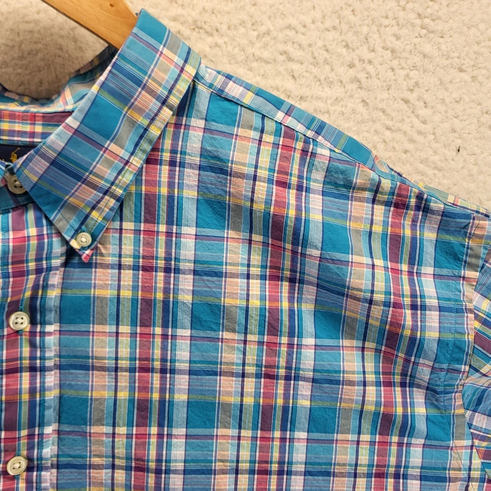 Ralph Lauren Blue Label Classic Fit Button Shirt Mens 3XL 3XLT Blue Plaid Pony - Image 4 of 4