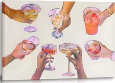 Framed Bar Cart Wall Art Cheers Cocktail Canvas Wall Decor Vintage Trendy Alc...