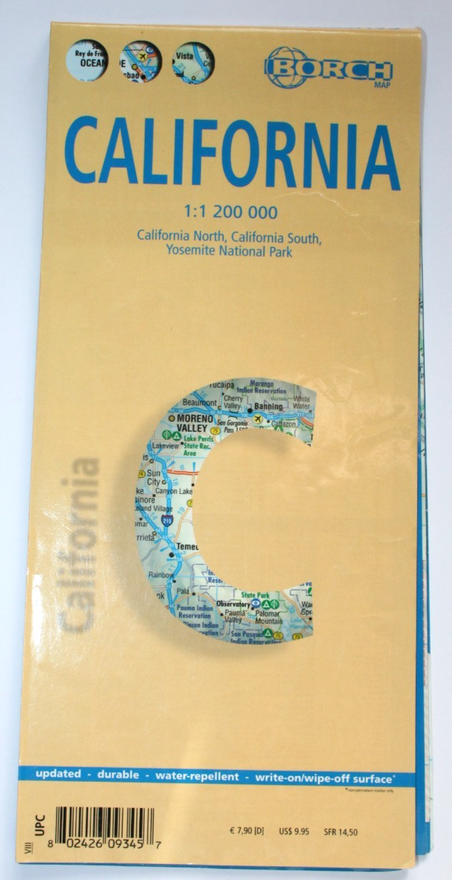 CALIFORNIA  United States  Laminated Travel Map    1:1 200000 Scale