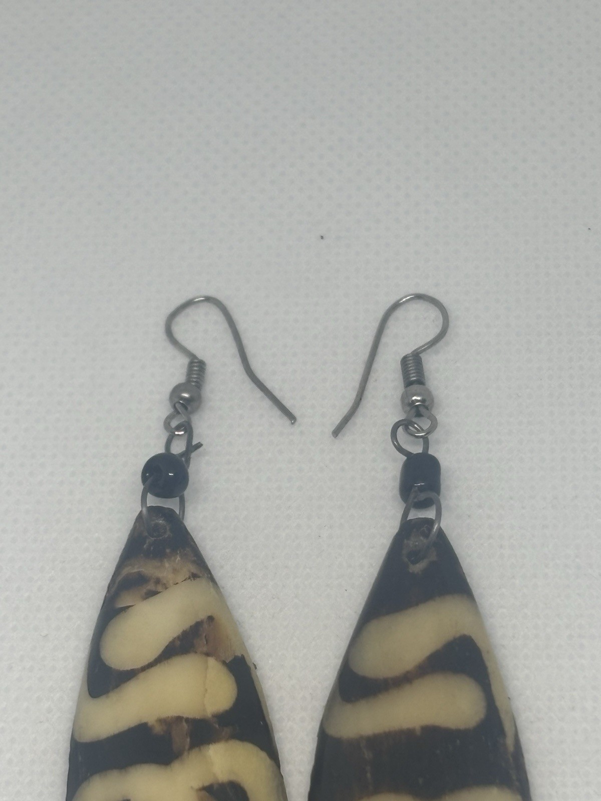 Tribal Dangle Earrings Brown Bone/Shell Teardrop … - image 5