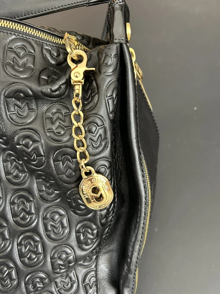 Bolsa de mão MARINO ORLANDI conversível grande estilingue preta couro genuíno da Itália - Imagem 2 de 4