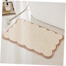 Luxury Microfiber Bathroom Rugs, Beige Sand Scalloped Bath Rug Boho Farmhouse 