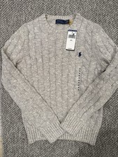Polo Ralph Lauren Women s Cable Knit Cotton Crewneck Sweater Gray Heather NWT M