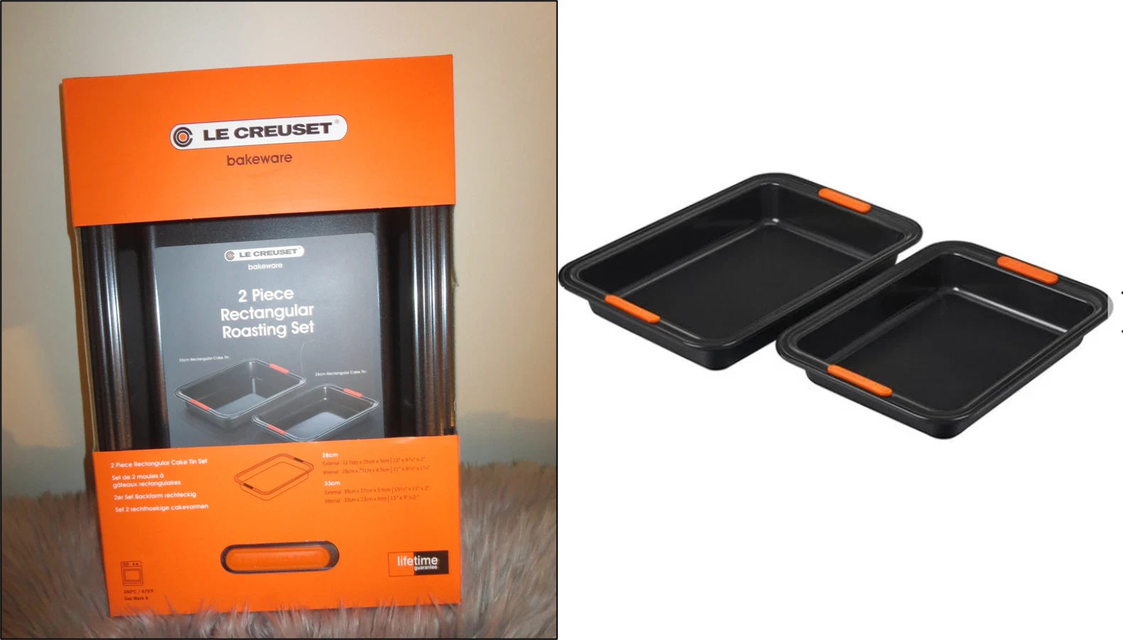 Le Cresuet Non-stick Metal 2-Piece Rectangular Cake Roasting Oven Pan Set
